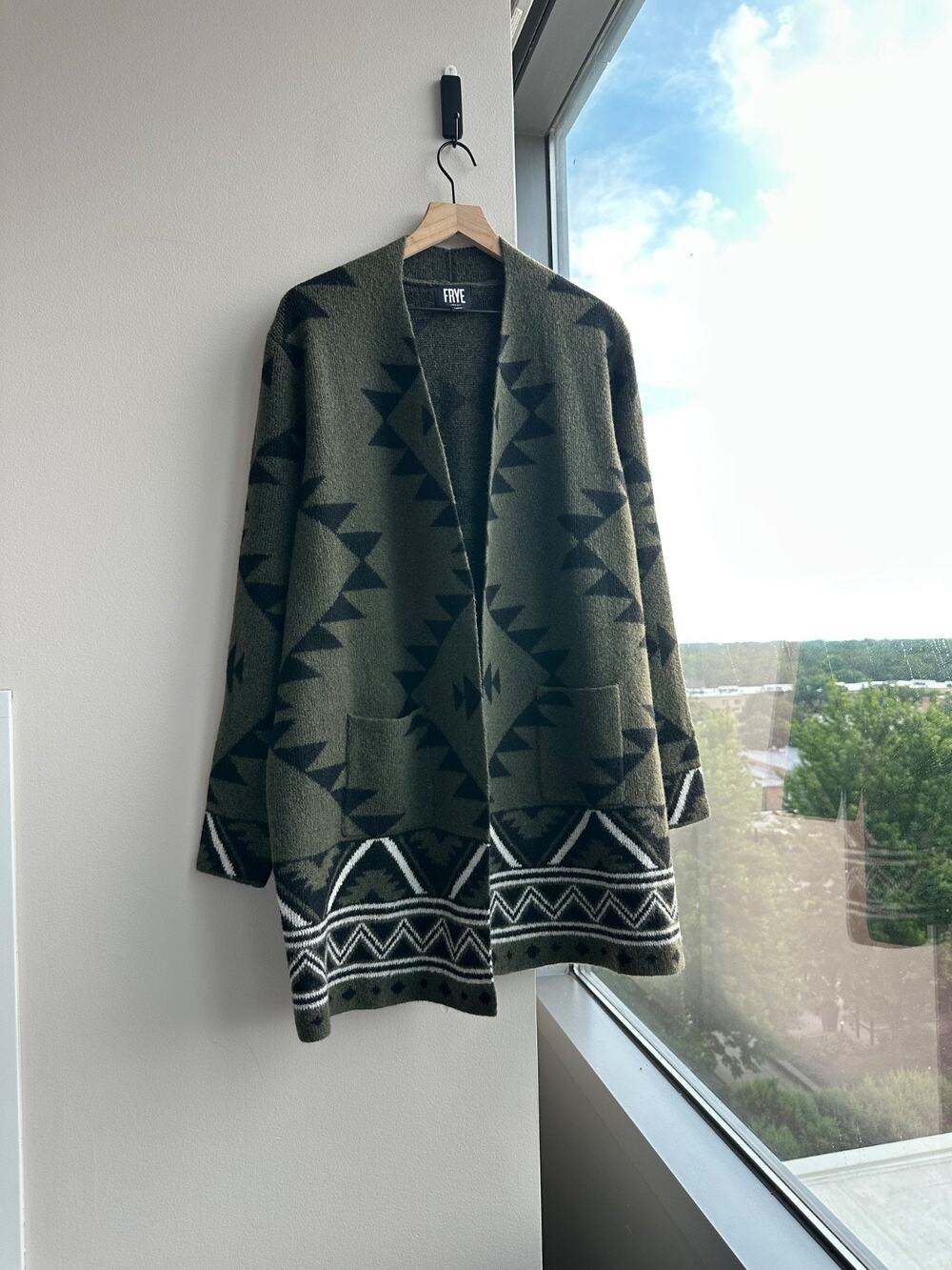 Frye Cozy Cardigan Green Burnt Olive Combo Open Front Womens XXL